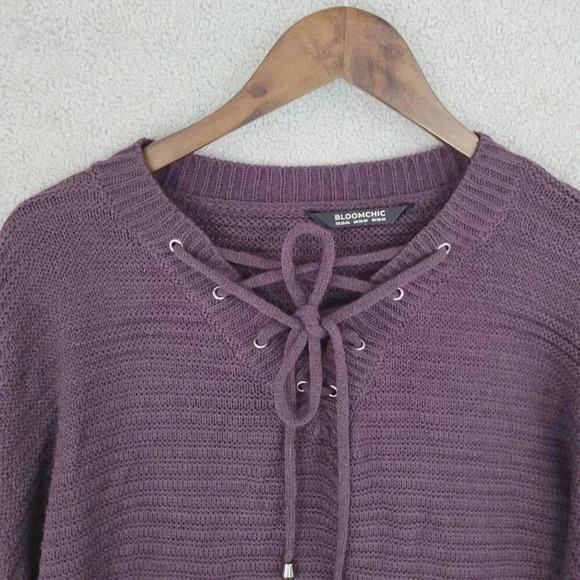 Bloomchic Womens Oversized Lace-Up Sweater Plus 22-24 Purple 100% Acrylic 5CT - Picture 6 of 7